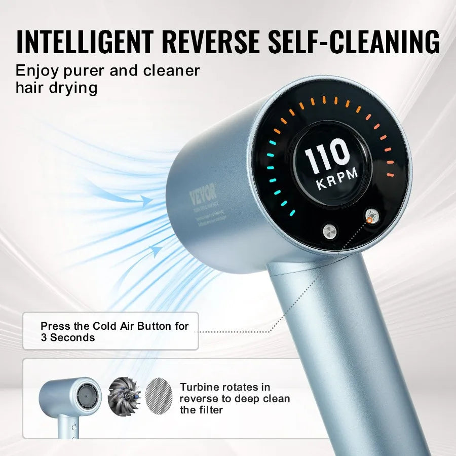HighSpeed Hair Dryer with 105 000RPM Brushless Motor 200 Million Negative Ions Hair Blow Dryer 4 Temps 3 Speeds LCD Display Th