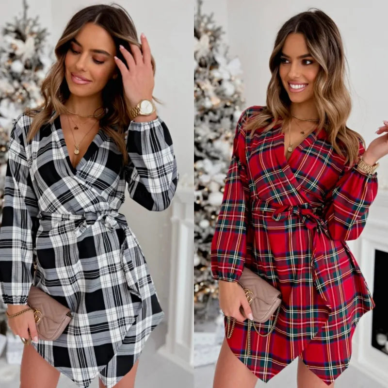 Women's Clothing New Loose and Fashionable Collar Dress New Checkered Shirt Dress Casual Versatile Commuter Dress